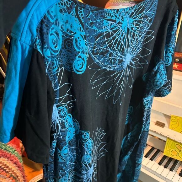 Leopards & Roses Elegant Boho Asymmetrical Black and Blue Dress XL - Picture 11 of 16